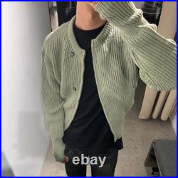 OLY Wool Matcha Green Round Neck Zipper Sweater Casual Loose Knit Sweater