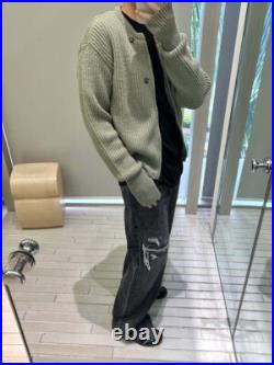 OLY Wool Matcha Green Round Neck Zipper Sweater Casual Loose Knit Sweater