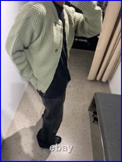 OLY Wool Matcha Green Round Neck Zipper Sweater Casual Loose Knit Sweater