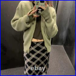 OLY Wool Matcha Green Round Neck Zipper Sweater Casual Loose Knit Sweater