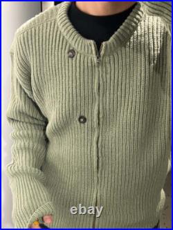 OLY Wool Matcha Green Round Neck Zipper Sweater Casual Loose Knit Sweater