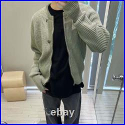 OLY Wool Matcha Green Round Neck Zipper Sweater Casual Loose Knit Sweater