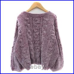 One Way Over Size M Knit Sweater Long Sleeve Dark Purple Ladies