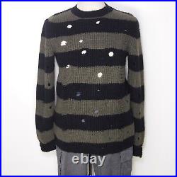 Overcome Jumper Sweater Knit Striped Black Green Wool Angora Mens Size S M