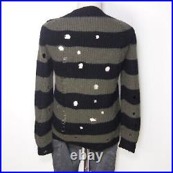 Overcome Jumper Sweater Knit Striped Black Green Wool Angora Mens Size S M