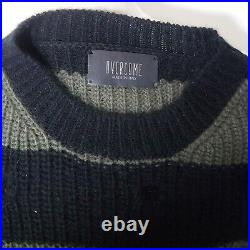 Overcome Jumper Sweater Knit Striped Black Green Wool Angora Mens Size S M