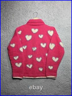 PACHAMAMA Cardigan Women's Handknit 100% Wool Jumper All Over Loveheart Sweater
