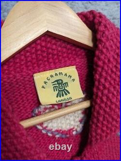 PACHAMAMA Cardigan Women's Handknit 100% Wool Jumper All Over Loveheart Sweater
