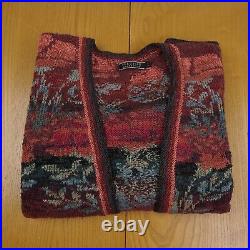 PERUVIAN CONNECTION SWEATER Medium Floral Cardigan Pima Cotton Artisanal Jumper