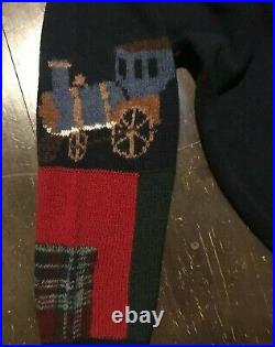 POLO COUNTRY RALPH LAUREN Vtg 89 Hand Knit Wool Patchwork Sampler Sweater Flag M