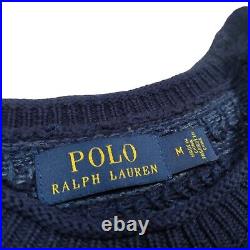 POLO RALPH LAUREN Cowboy Jumper Navy Cotton Linen Knit Sweater Men's Medium
