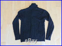 POLO RALPH LAUREN RRL Black Indigo Shawl Collar Aran Cable Knit Cardigan Sweater