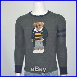 POLO RALPH LAUREN Rugby Bear 100% Wool Crew Neck Gray Pullover Sweater Sz M