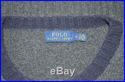 POLO RALPH LAUREN Rugby Bear 100% Wool Crew Neck Gray Pullover Sweater Sz M