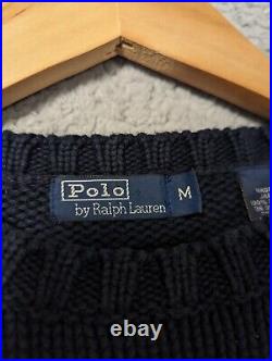 POLO RALPH LAUREN USA Flag Jumper Womens Medium Navy Cotton Knit Sweater Vintage