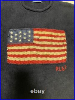 POLO Ralph Lauren Flag Knit Sweater Navy Size M USA Flag Pullover Cotton Linen POLO Ralph Lauren Flag Knit Sweater Navy Size M USA Flag Pullover Cotton Linen