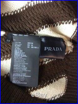 PRADA S/S 2015 RUNWAY Brown Ivory Striped Cashmere Sweater Jumper IT48/US38 NWT