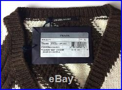 PRADA S/S 2015 RUNWAY Brown Ivory Striped Cashmere Sweater Jumper IT48/US38 NWT