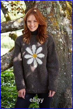 Pachamama Daisy Sweater, 100% Wool, Hand Knitted, Fair Trade Sourced, Bark