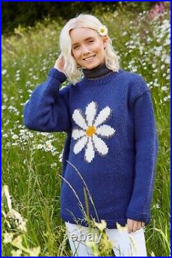 Pachamama Daisy Sweater, 100% Wool, Hand Knitted, Fair Trade Sourced, Denim Blue