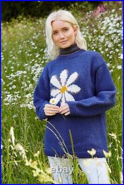 Pachamama Daisy Sweater, 100% Wool, Hand Knitted, Fair Trade Sourced, Denim Blue