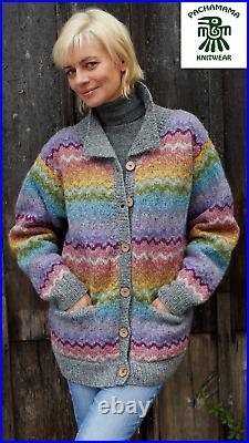 Pachamama Hand Knitted 100% Wool Cardigan- San Clemente, Grey BNWT