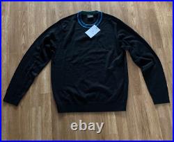 Paul Smith Merino Wool Colour Detail Neck Sweater Jumper Black Medium BNWT £225