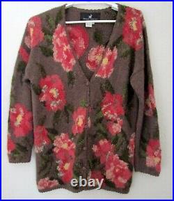 Peruvian Connection 100% Alpaca Cardigan Sweater Womens size M Floral Oversized