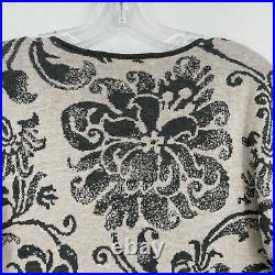 Peruvian Connection Floral Print Duster Open Cardigan Sweater Medium Gray White