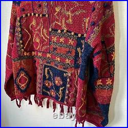 Peruvian Connection Sweater Pima Cotton Fringe Hem Knit Art To Wear Pullover