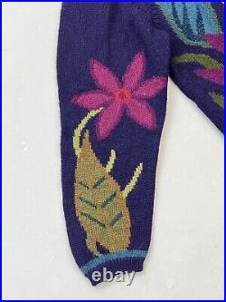 Peruvian Connection Sz M Purple Floral Art-to-Wear Pullover Alpaca Sweater
