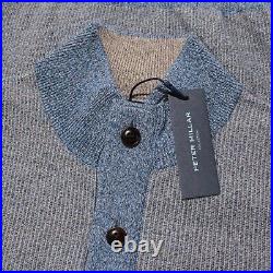 Peter Millar NWT Pullover Henley Sweater Size M in Blue & Gray 100% Wool