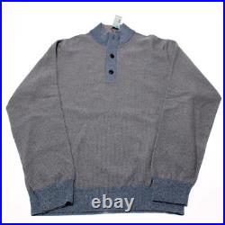 Peter Millar NWT Pullover Henley Sweater Size M in Blue & Gray 100% Wool