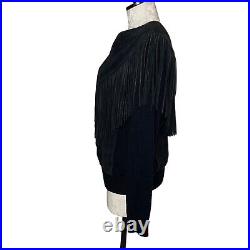 Pioneer Wear Vintage Womens Sweater Black Size Medium Suede Fringe Western Knit