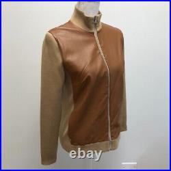 Polo Golf Ralph Lauren Leather Wool Sweater Jumper Womens Medium Beige Full Zip