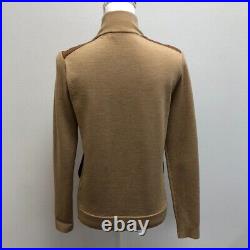 Polo Golf Ralph Lauren Leather Wool Sweater Jumper Womens Medium Beige Full Zip