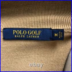 Polo Golf Ralph Lauren Leather Wool Sweater Jumper Womens Medium Beige Full Zip