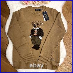 Polo RALPH LAUREN BEAR JUMPER Brown Wool Knit Sweater Casual size S M Rare