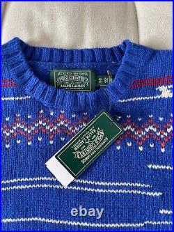 Polo RALPH LAUREN COUNTRY JUMPER Aztec Navajo Knit Wool Sweater Blue M Medium