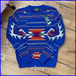 Polo RALPH LAUREN COUNTRY JUMPER Aztec Navajo Knit Wool Sweater Blue M Medium