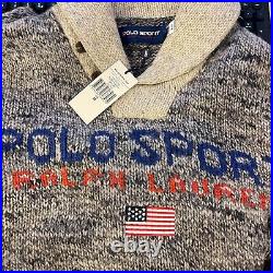 Polo RALPH LAUREN SPORTS JUMPER Wool Shawl Alpaca Grey Collar Sweater M Medium