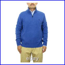 Polo Ralph Lauren 1/4 Zip Solid Wool Cashmere Blend Sweater with Pony Blue