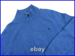 Polo Ralph Lauren 1/4 Zip Solid Wool Cashmere Blend Sweater with Pony Blue