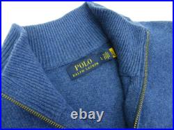 Polo Ralph Lauren 1/4 Zip Solid Wool Cashmere Blend Sweater with Pony Blue