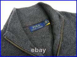 Polo Ralph Lauren 1/4 Zip Solid Wool Cashmere Blend Sweater with Pony Grey