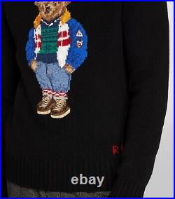 Polo Ralph Lauren Black Bear Roll-neck wool Knit Jumper Sweater Size Medium
