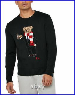 Polo Ralph Lauren Black Cotton Hot Cocoa Holiday Scarf Bear Sweater New $398
