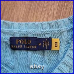 Polo Ralph Lauren Blue Cable Knit Sweater M 100% Cotton Pink Logo New