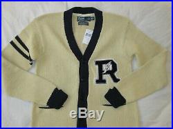 Polo Ralph Lauren Cardigan Sweater P Wing R Rugby Track Knit Patch Varsity Linen