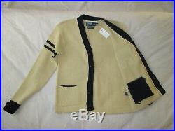 Polo Ralph Lauren Cardigan Sweater P Wing R Rugby Track Knit Patch Varsity Linen